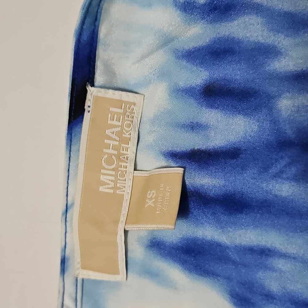 Michael Kors Blue and White Tie Front Tye Dye Oversized Short Sleeve Tee Size XS - Picture 3 of 10